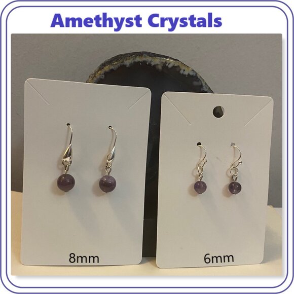 NEW Amethyst 8mm crystal earrings - Picture 2 of 5